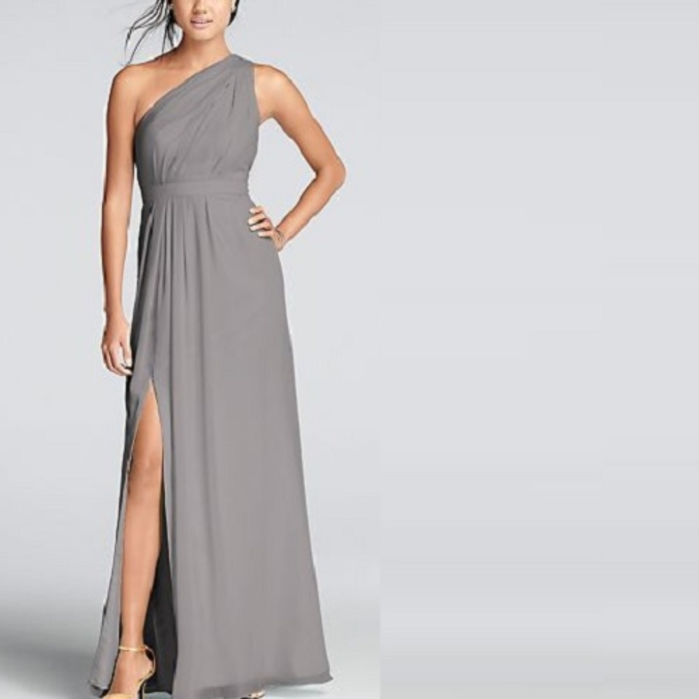David's Bridal One-Shoulder Crinkle Chiffon Dress